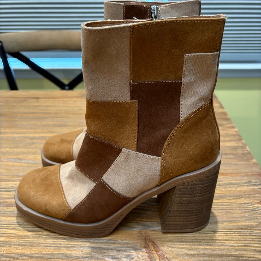 Universal Thread Patchwork Heeled Boots NWOT - image 1